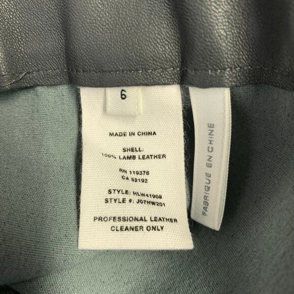 HELMUT LANG Size 6 Grey Leather Lambskin Elastic Waistband Leggings - Picture 4 of 4